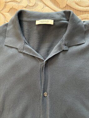 Crossley Button Front Blue Short Sleeve Polo Shirt Mens Size Large 100% Cotton